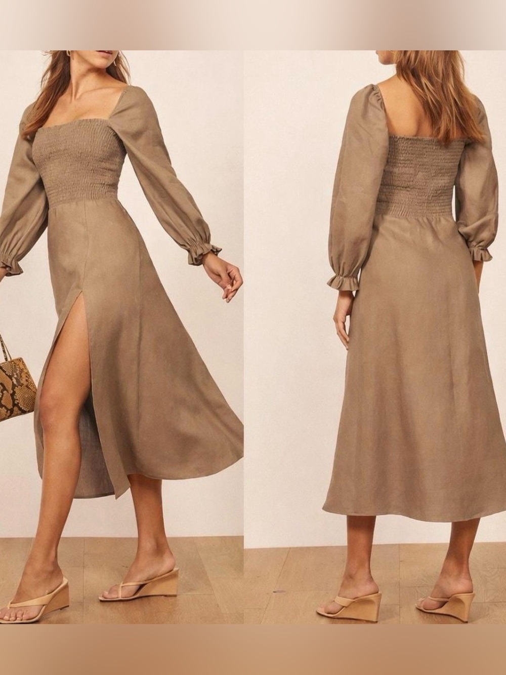 Reformation Hyland Linen Dress in Khaki